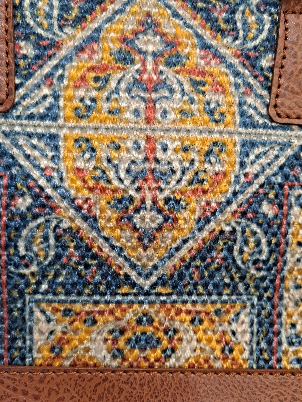 Mona B Brown Blue Multi-Pattern Dome Satchel Kilim Inspired Tapestry Vegan Boho